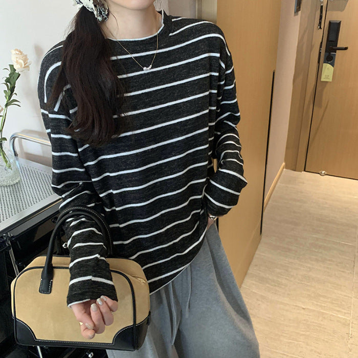 Damen lässiges Langarmshirt mit streifendem Design Drune
