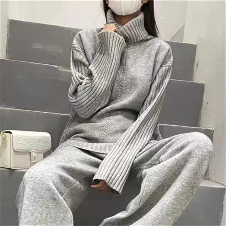 Damen Strickpullover mit hohem Kragen und strukturiertem Design Drune