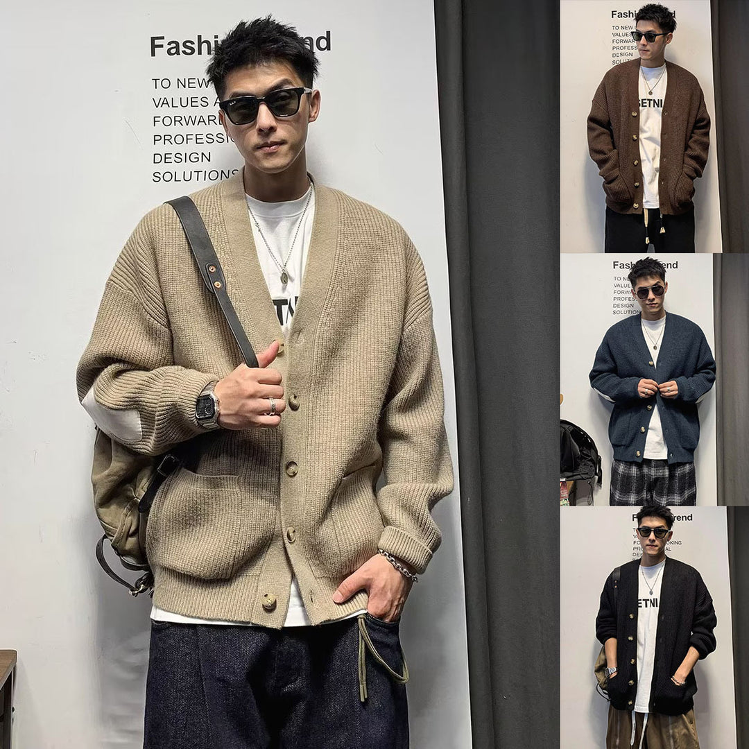 Herren Moderne Strickjacke mit Knopfleiste Drune