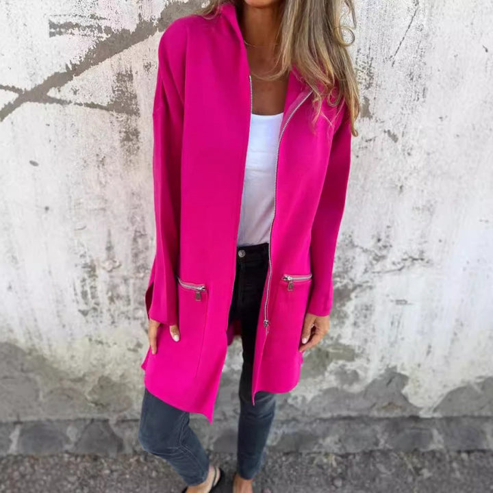 Damen Kapuzen-Longcardigan mit durchgehendem Reißverschluss und Ziertaschen Drune