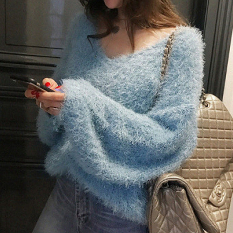 Damen Flauschiger Pulli Drune