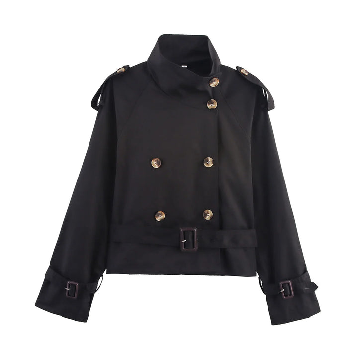 Damen nan kurz geschnittener Trenchcoat im Cropped-Stil mit doppelreiher, Schulterklappen und Taillengürtel Drune