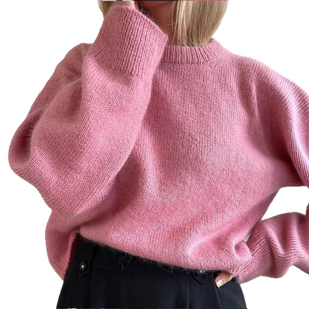 Damen Oversized Mohair-Mix Pullover mit weiter Silhouette und gerippten Bündchen Drune