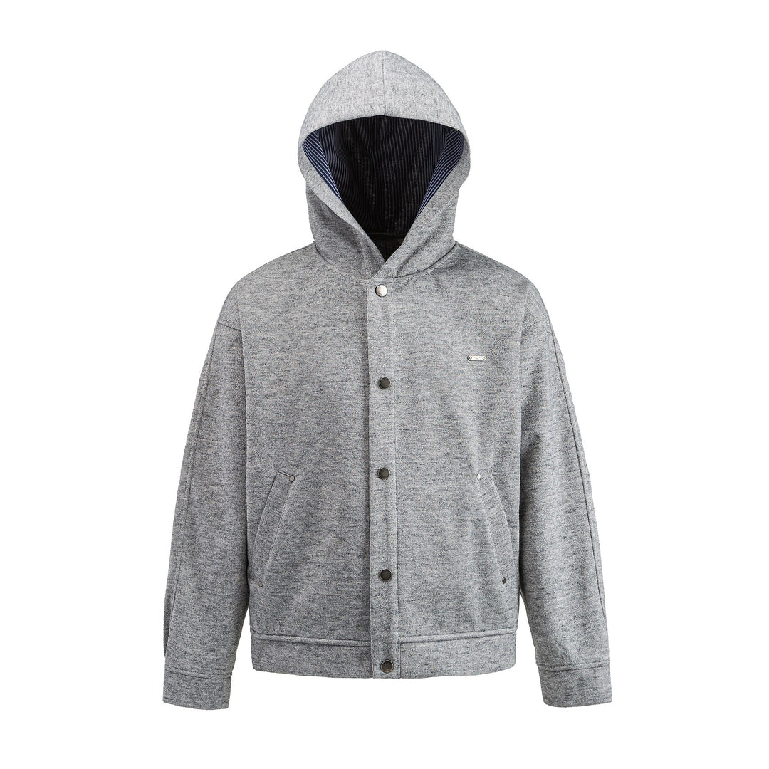 Unisex Kurz geschnittene Boxy-Kapuzenjacke aus Sweat mit Druckknopfblende und Eingrifftaschen Drune