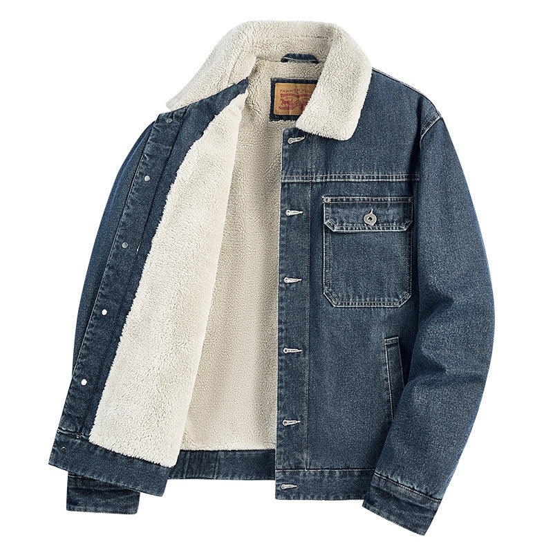 Herren Warme Denimjacke mit Kunstfellkragen Drune