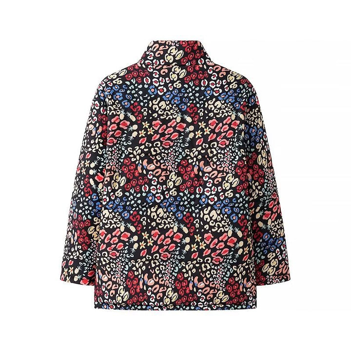 Damen nan gemusterte kastige Kurzjacke mit Stehkragen, verdeckter Knopfleiste und 3/4-Ärmeln Drune