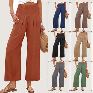 Damen Weite Culotte-Hose mit elastischem Bund und Falten Drune