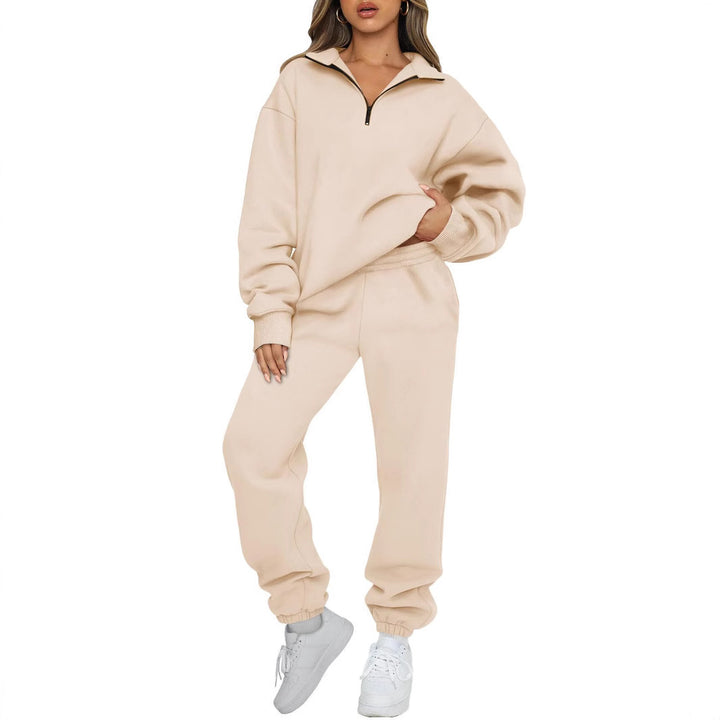 Damen nan Oversize Sweatshirt mit halbem Reißverschluss und Highwaist Jogginghose Set Drune
