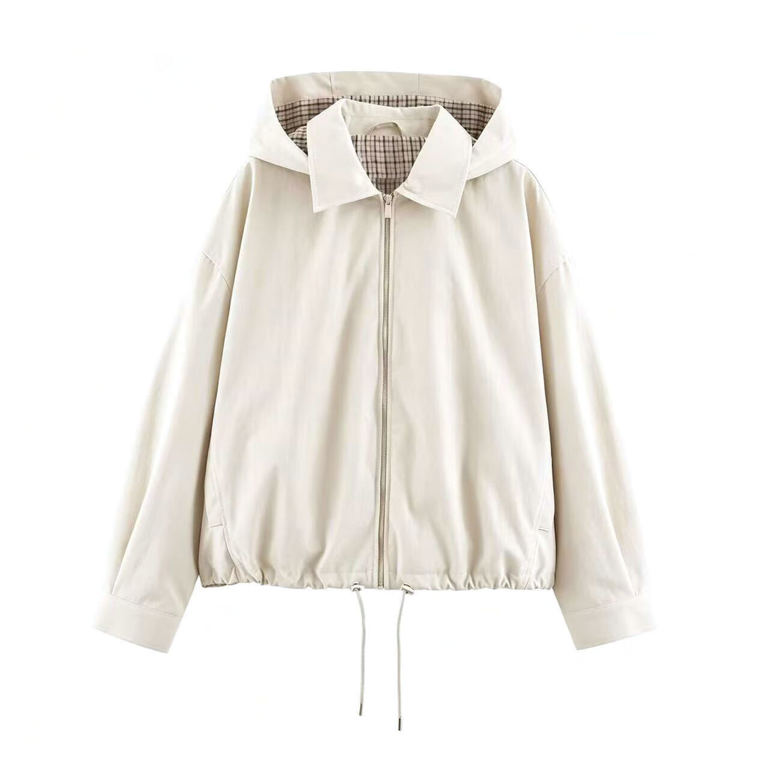 Damen Leichte Kapuzenjacke im Cropped-Oversize-Schnitt mit Tunnelzugsaum und verdecktem Reißverschluss Drune