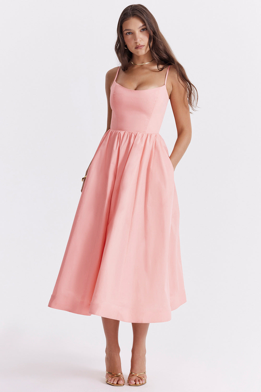 Damen Maxikleid mit schmalen Trägern und schwingendem Rock Drune