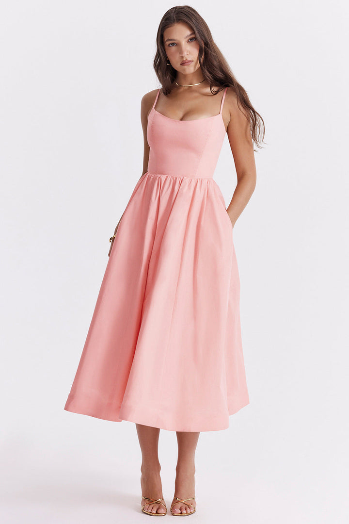 Damen Maxikleid mit schmalen Trägern und schwingendem Rock Drune