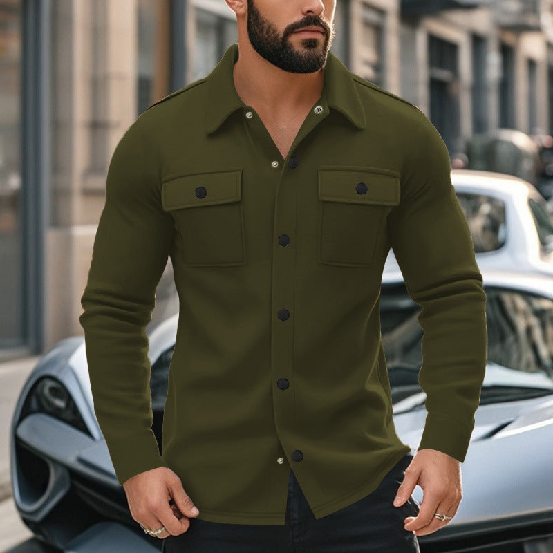 Herren nan Wollmix-Überhemdjacke mit Pattentaschen verdeckter Druckknopfleiste und Hemdkragen Drune