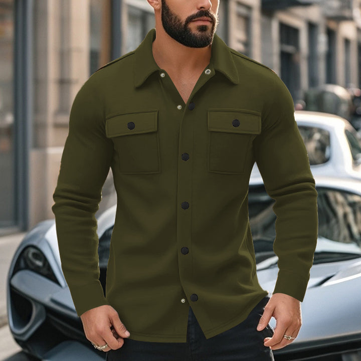 Herren nan Wollmix-Überhemdjacke mit Pattentaschen verdeckter Druckknopfleiste und Hemdkragen Drune