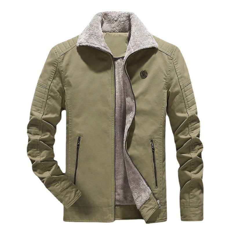 Herren Gefütterte Canvasjacke mit Sherpa‑Innenfutter und hohem Stehkragen Drune