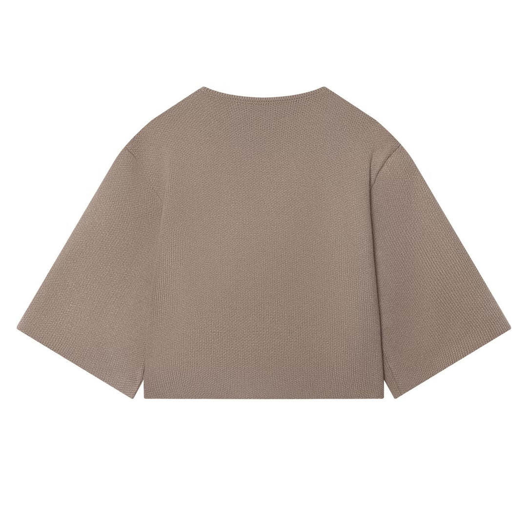 Damen Kurzgeschnittene Strickjacke mit überbreiten Ärmeln und bezogenen Knöpfen Drune