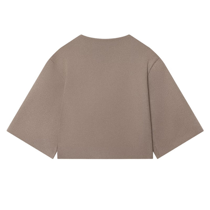 Damen Kurzgeschnittene Strickjacke mit überbreiten Ärmeln und bezogenen Knöpfen Drune