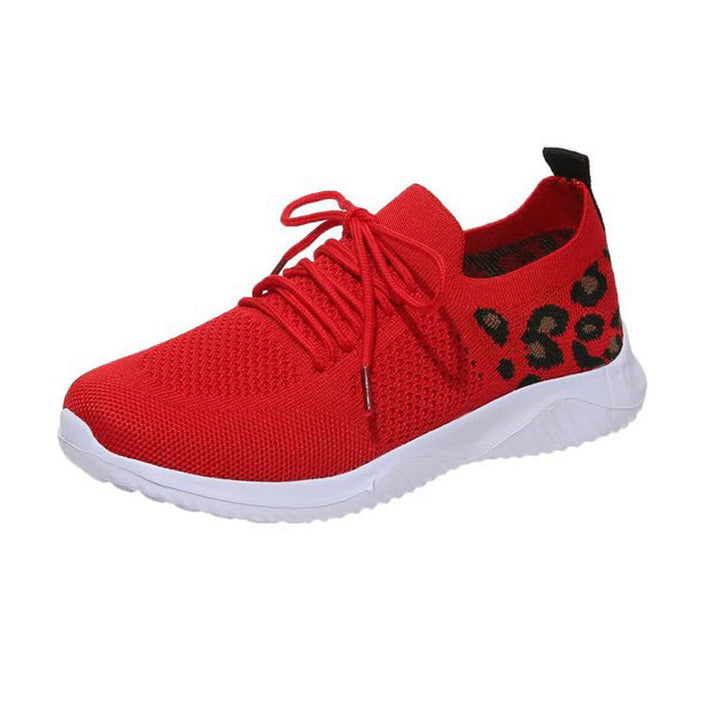 Damen Atmungsaktive Strick-Slipper mit gepolsterter Dämpfungssohle und Leoparden-Schaft Drune