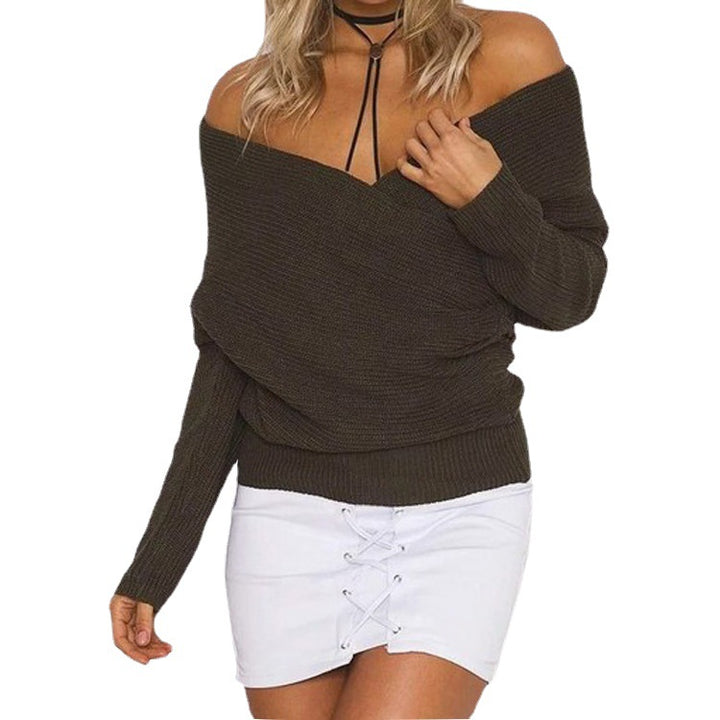 Damen Wickelpullover mit weitem V-Ausschnitt und lässiger Passform Drune