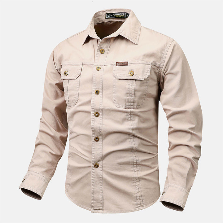Herren nan lässiges militärisches Hemd mit Brusttaschen und Baumwoll-Twill Drune