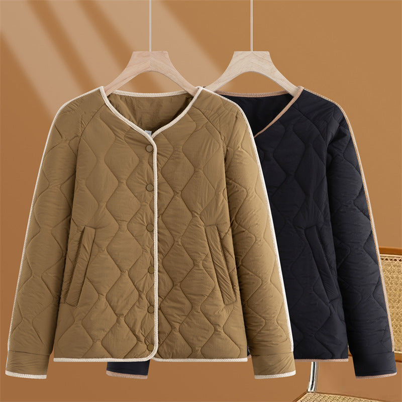 Damen nan gesteppte Übergangsjacke mit Rautenstepp, Rundhals und Druckknopfleiste Drune