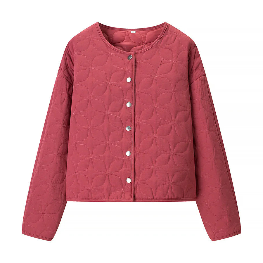 Damen nan gesteppte Boxy-Übergangsjacke mit floraler Steppstruktur, leicht wattiertem Innenfutter und Druckknopfleiste Drune