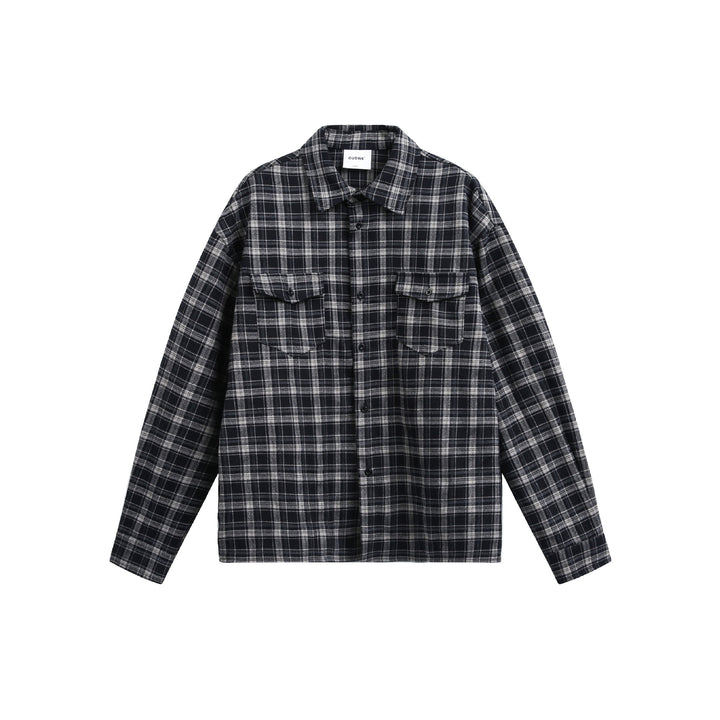 Herren Karierter Flanell-Overshirt-Jacke mit aufgesetzten Brusttaschen Drune