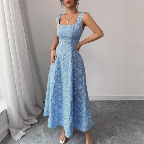 Damen Elegantes Maxikleid mit floralem Design und Quadrat-Ausschnitt Drune