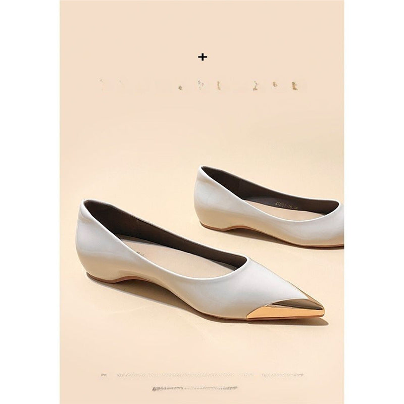 Damen spitz zulaufende flache Ballerina mit Leopardenmuster und Metallkappe Drune