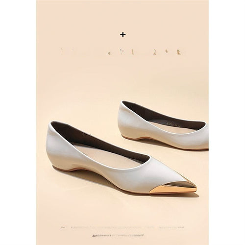 Damen spitz zulaufende flache Ballerina mit Leopardenmuster und Metallkappe Drune