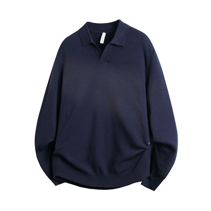 Unisex Oversized Polokragen-Feinstrickpullover mit weitem Schnitt Drune