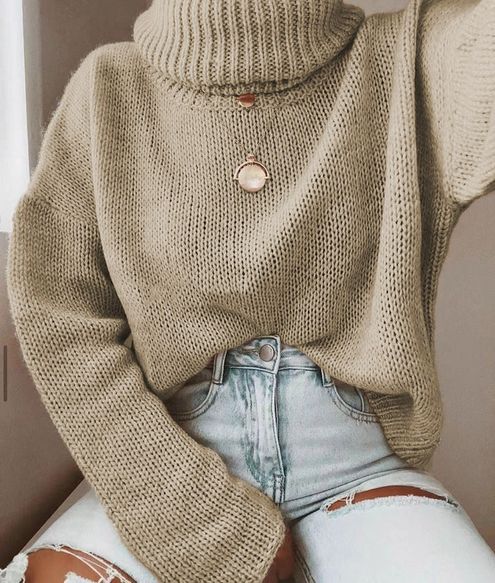 Damen Oversize Rollkragenpullover grobgestrickt mit weitem Schnitt Drune