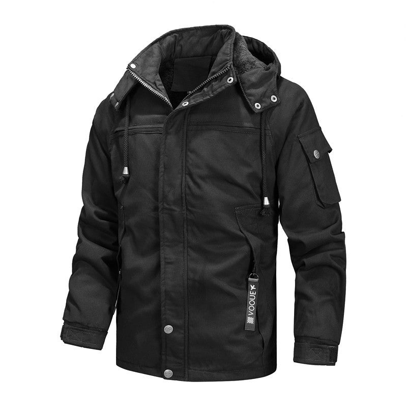 Herren Thermo-Fieldblouson mit abnehmbarer Kapuze, Sherpa‑Innenfutter und Ärmel‑Pattentasche Drune