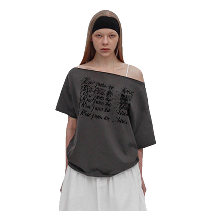 Damen Oversized T-Shirt mit Kristallverzierung und V-Ausschnitt Drune