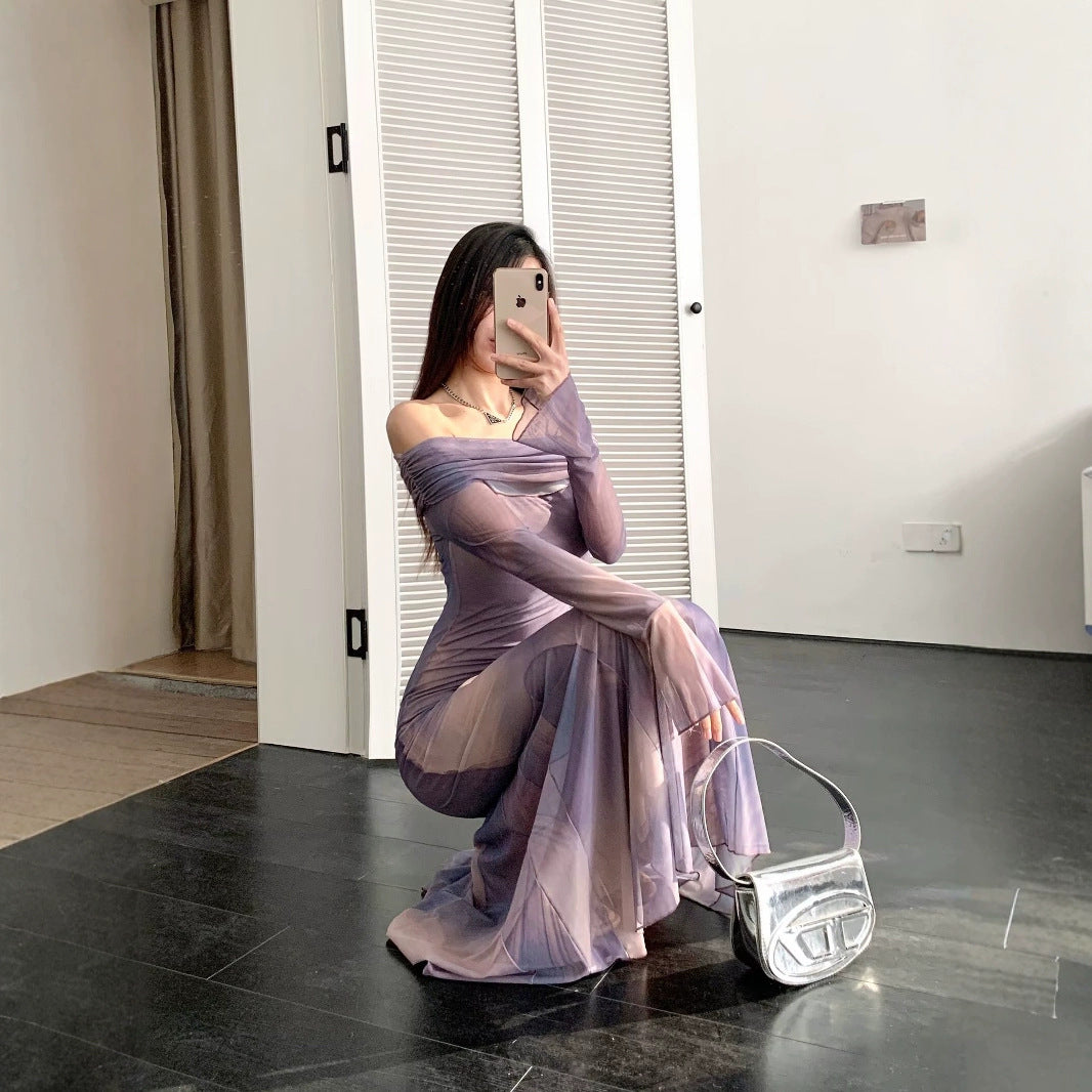 Damen elegantes Wickelkleid mit schulterfreiem Design und ausdrucksstarkem Material Drune