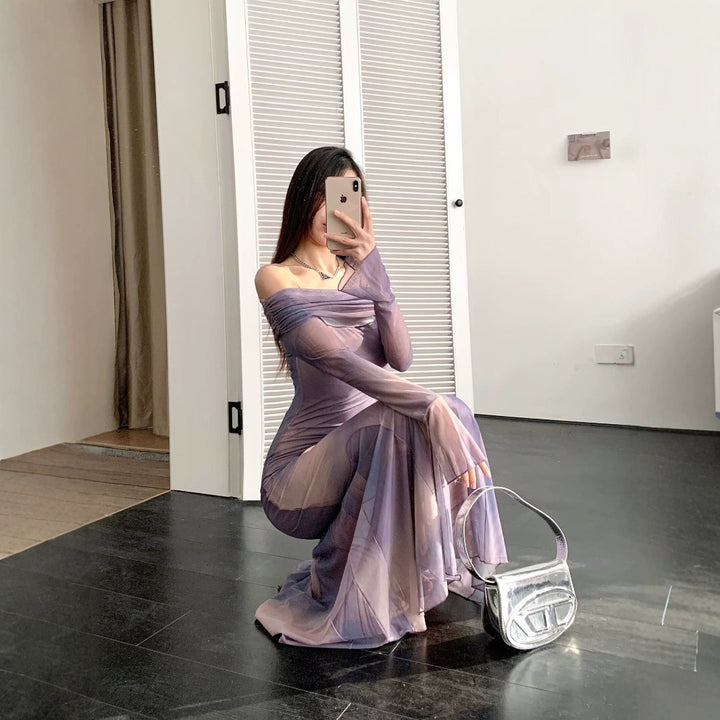 Damen elegantes Wickelkleid mit schulterfreiem Design und ausdrucksstarkem Material Drune