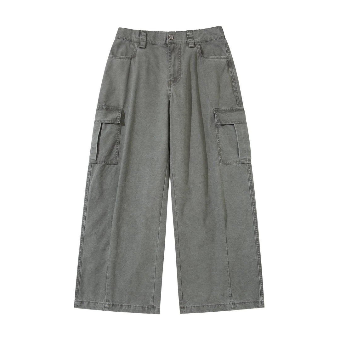 Damen Cargo-Hose im weiten Bein mit hoher Taille und aufgesetzten Taschen Drune