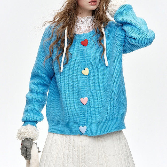 Damen Verspielter Strickpullover mit Herzknöpfen Drune