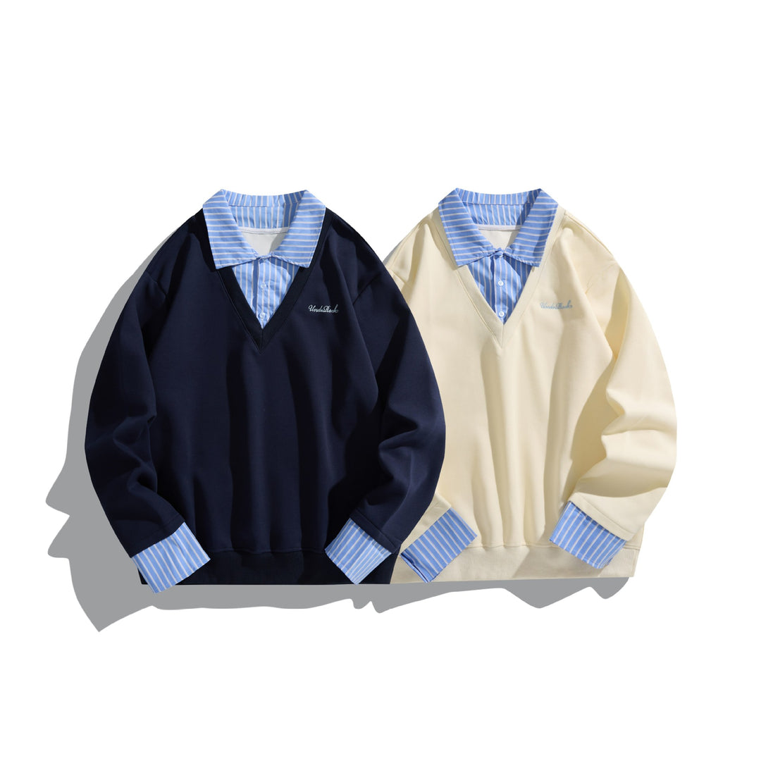 Unisex Oversize-Layering-Pullover mit integriertem Hemdkragen Drune