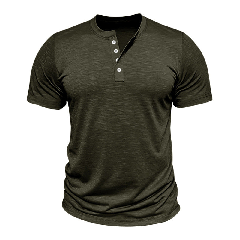 Herren Kurzarm-Henley-T-Shirt mit hochwertigem, atmungsaktivem Baumwollmix Drune