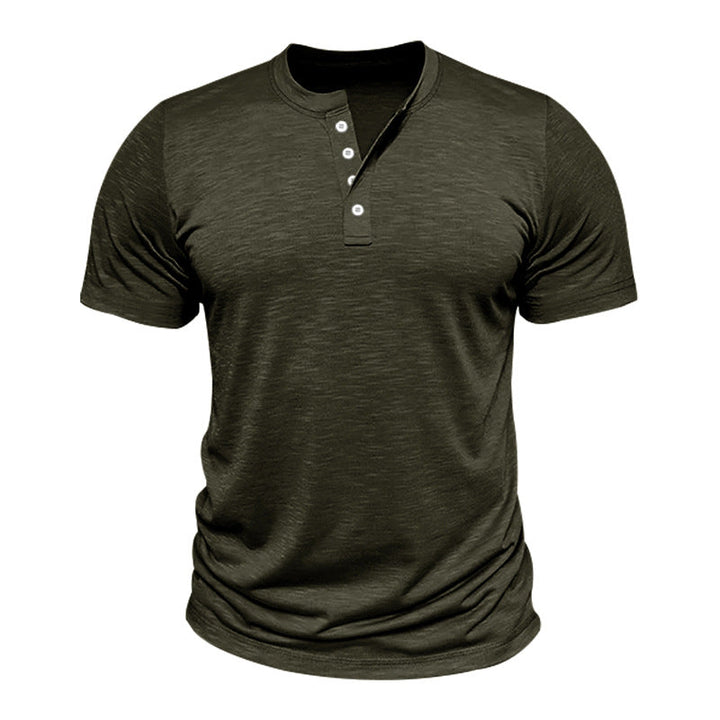 Herren Kurzarm-Henley-T-Shirt mit hochwertigem, atmungsaktivem Baumwollmix Drune