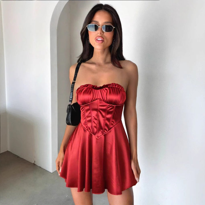 Damen Sommerliches Minikleid mit tailliertem Oberteil und schwingendem Rock Drune