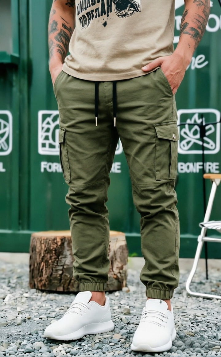 Herren Tapered Cargo-Jogginghose mit elastischem Saum, Kordelzug & Multifunktions‑Taschen Drune