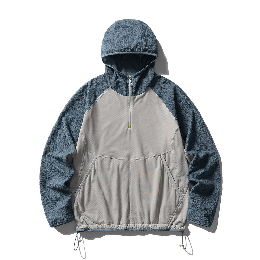 Unisex Hybrid Kapuzen-Fleecepullover mit Softshell-Front, halbem Reißverschluss und Kängurutasche Drune