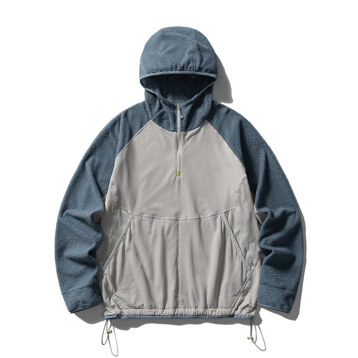 Unisex Hybrid Kapuzen-Fleecepullover mit Softshell-Front, halbem Reißverschluss und Kängurutasche Drune