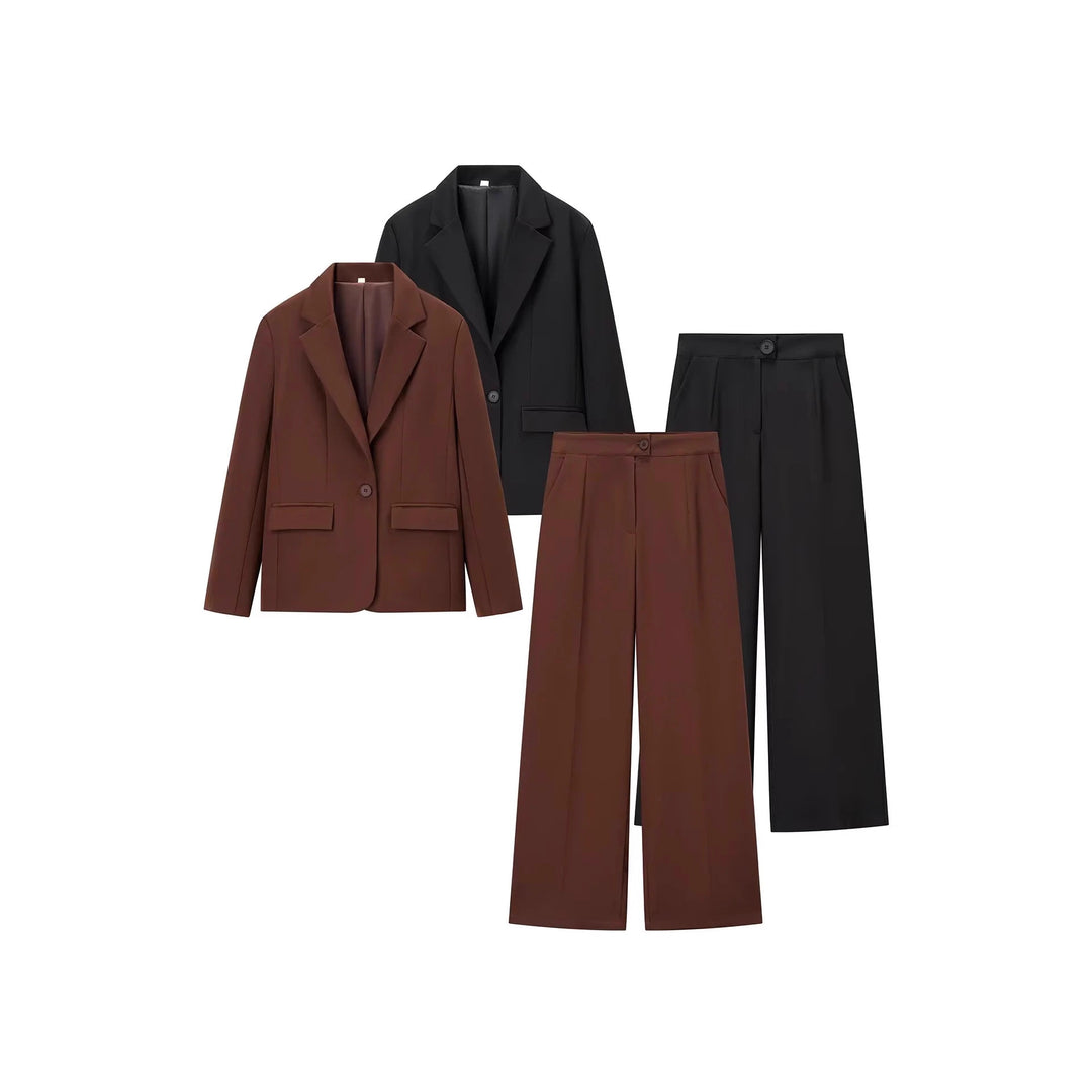 Damen nan elegantes zweiteiliges Tailored-Blazer- und Palazzo‑Hosen-Set mit weiten Bein und Pattentaschen Drune