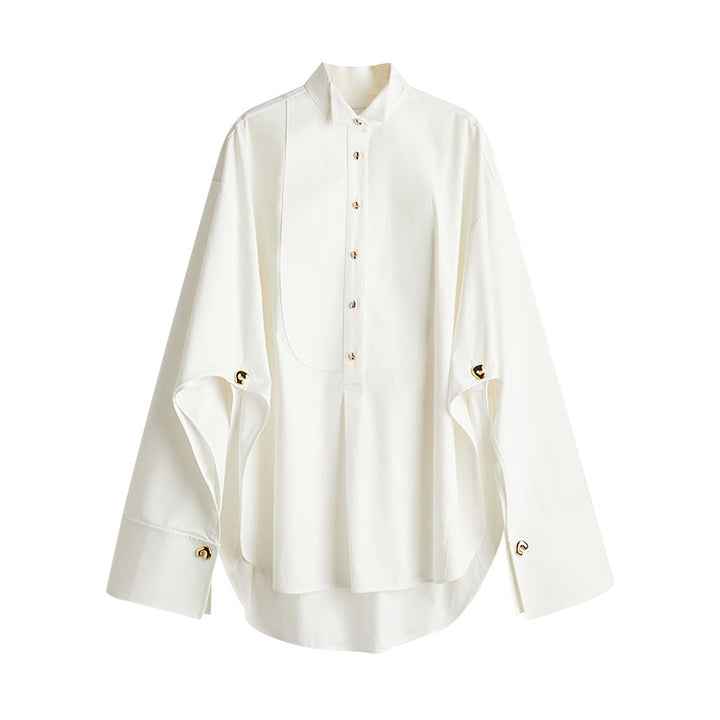 Damen Modische Oversize-Bluse mit speziellen Knopfdetails Drune