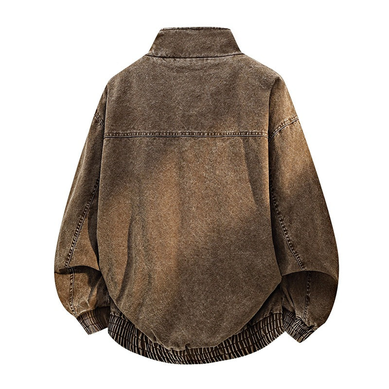 Herren Oversize-Bomberjacke im Used-Effekt mit Stehkragen, elastischem Bund und Pattentaschen Drune