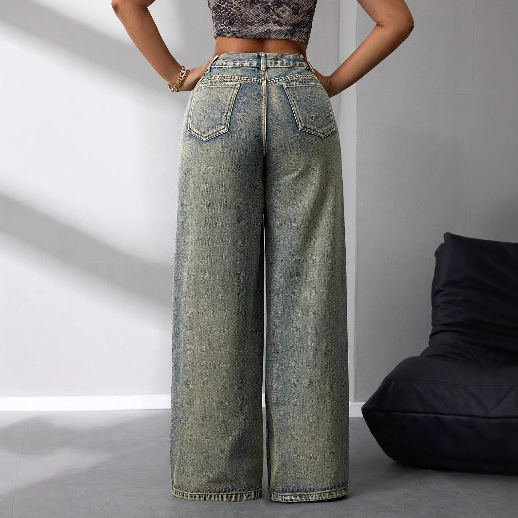 Damen weite High-Waist Jeans im Vintage-Stil mit lässigem Look Drune