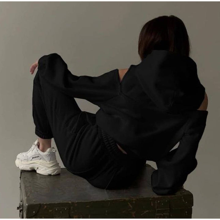 Damen Modisches Hoodie-Oberteil mit offenen Schultern und lockerer Passform Drune