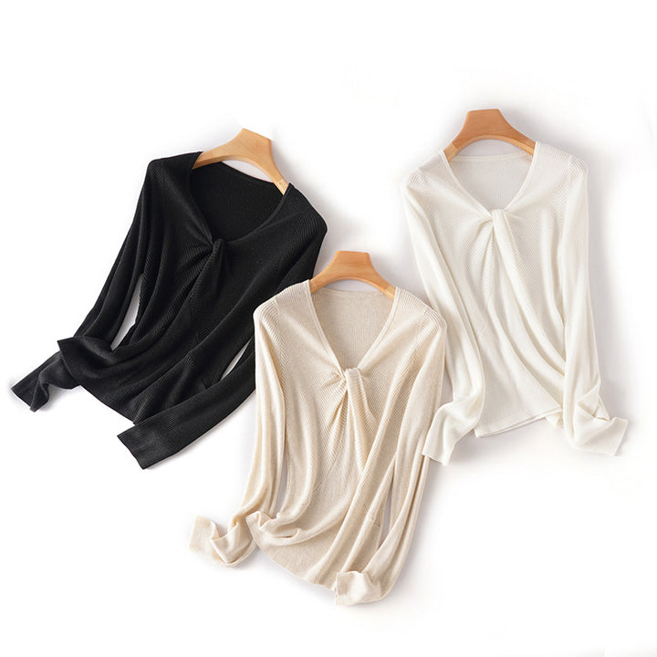 Damen Feinstrick-Top mit V-Ausschnitt, Twist-Detail und figurbetonter Passform Drune